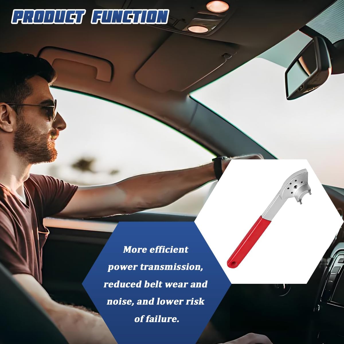 Car Tension Adjuster Pulley Wrench Tool, Vehicle Engine Timing Belt Tensioner Wrench Adjuster, Automotive Belt Tensioner Pulley Spanner, Universal for SUV Automobile Truck (Red)