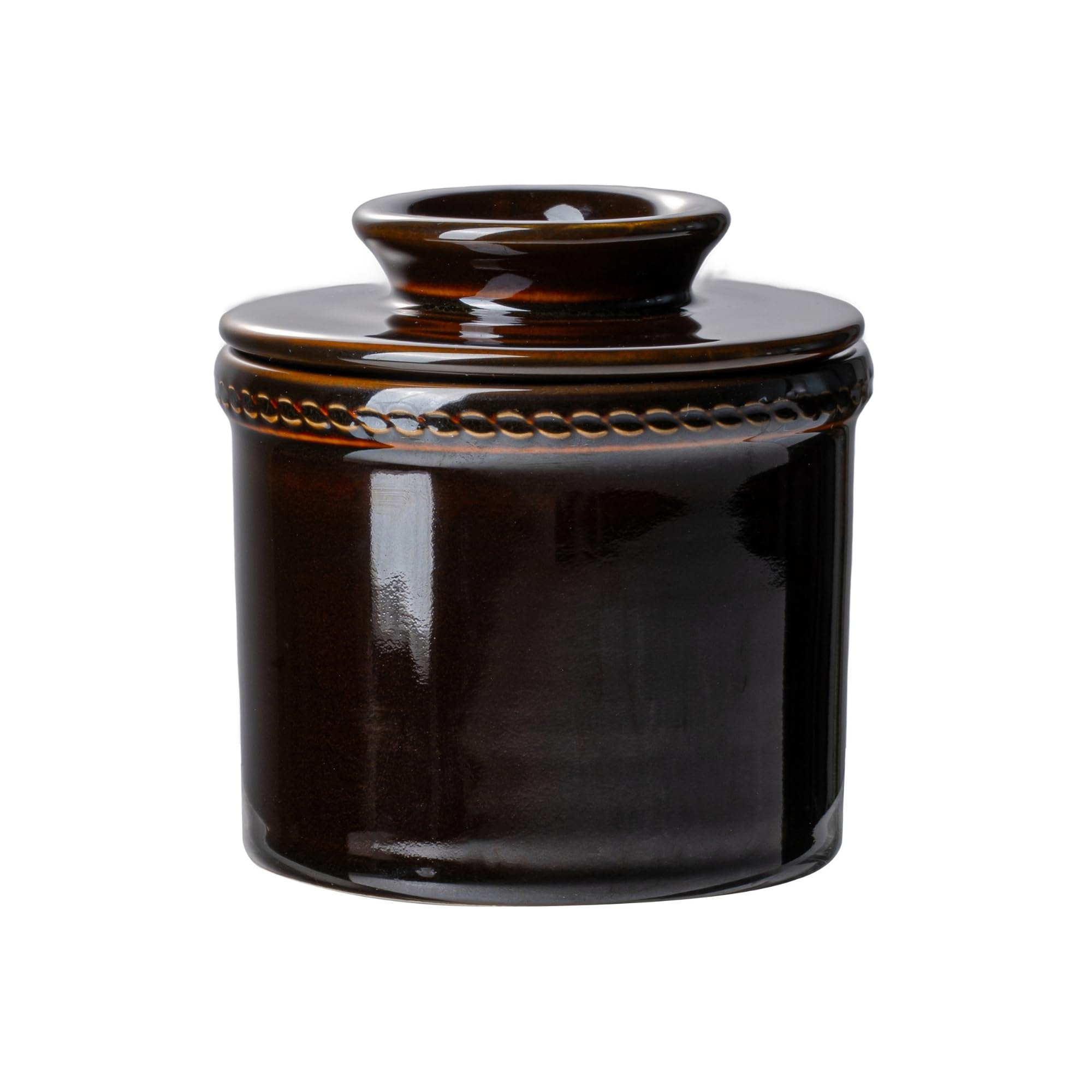 Jersinwei Französische Butterdose mit Deckel, Keramik Butterglocke mit Wasserlinie, Butter Keeper ohne Kühlung für streichfähige Butter, 250g Schokoladenschwarz