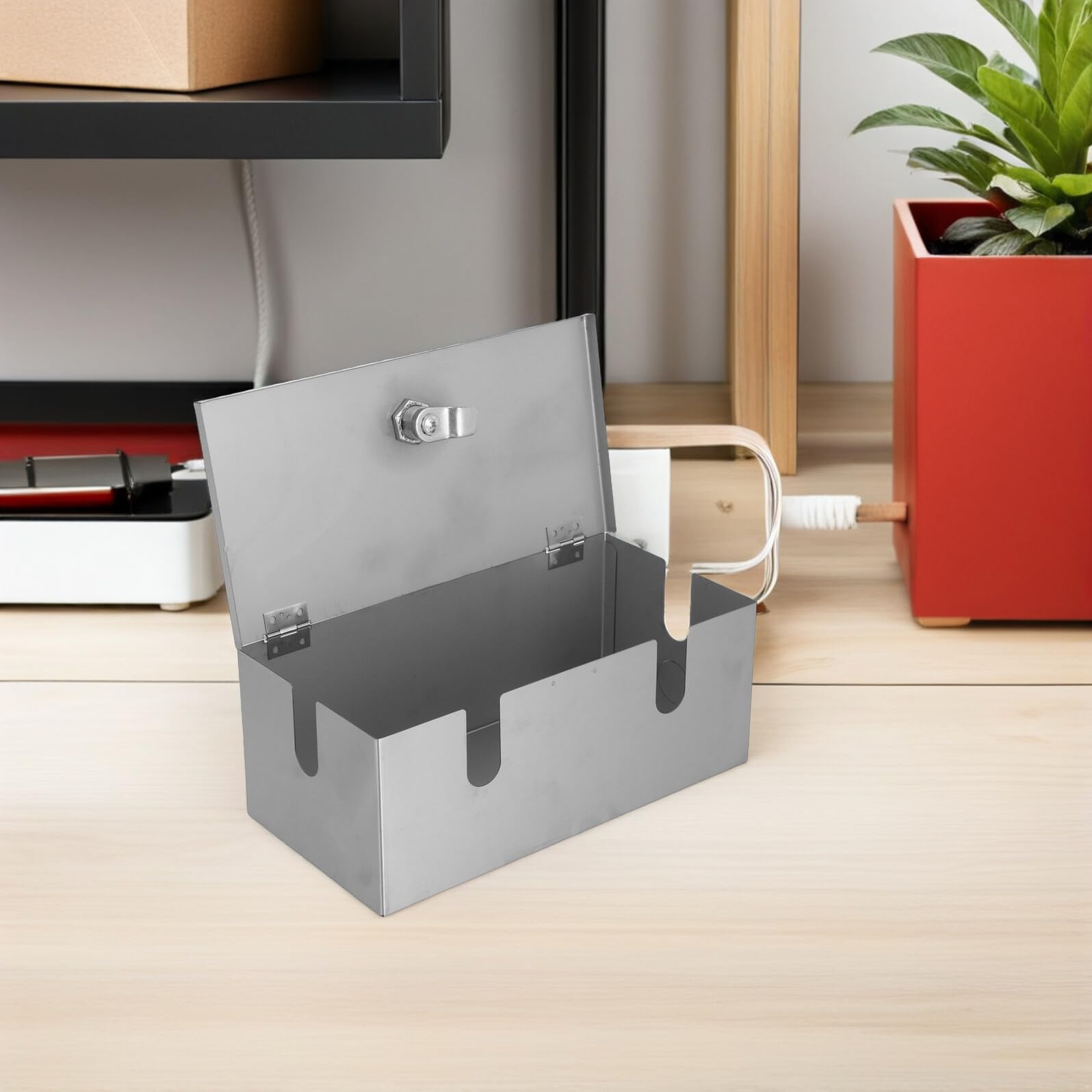 HOMSFOU Caja Protectora de Enchufe Eléctrico Exterior de Acero Inoxidable Grande Resistente al Agua Tapa de Bloqueo Segura para Tomacorrientes en Exteriores y Uso en Oficinas