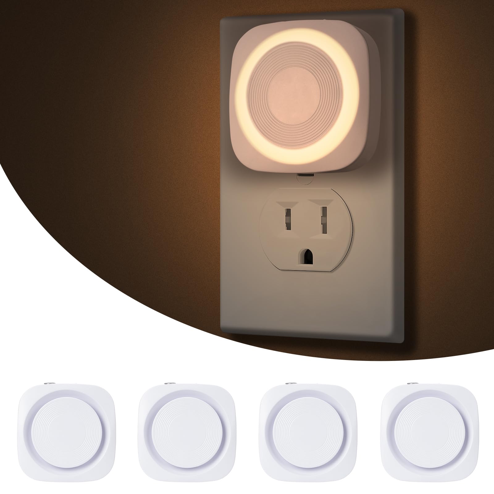 LED Night Lights Plug into Wall, Indirect Soft Dimmable Night Light with Dust to Dawn Sensor, Warm Nightlight for Bedroom,Bathroom,Kitchen,Stairs,Hallway,Travel, 4 Packs, Warm White