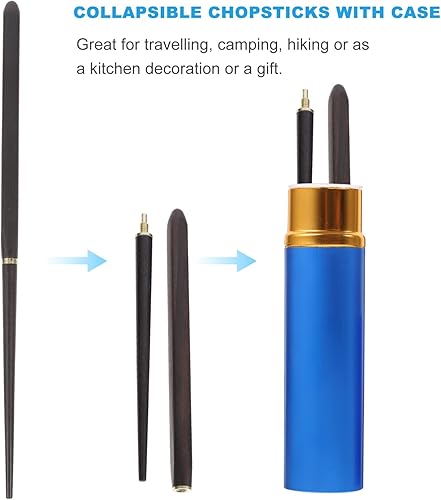 Miniatura 5 de Palillos plegables con estuche, palillos de viaje, palillos de madera plegables, palillos reutilizables para camping de oficina, color aleatorio