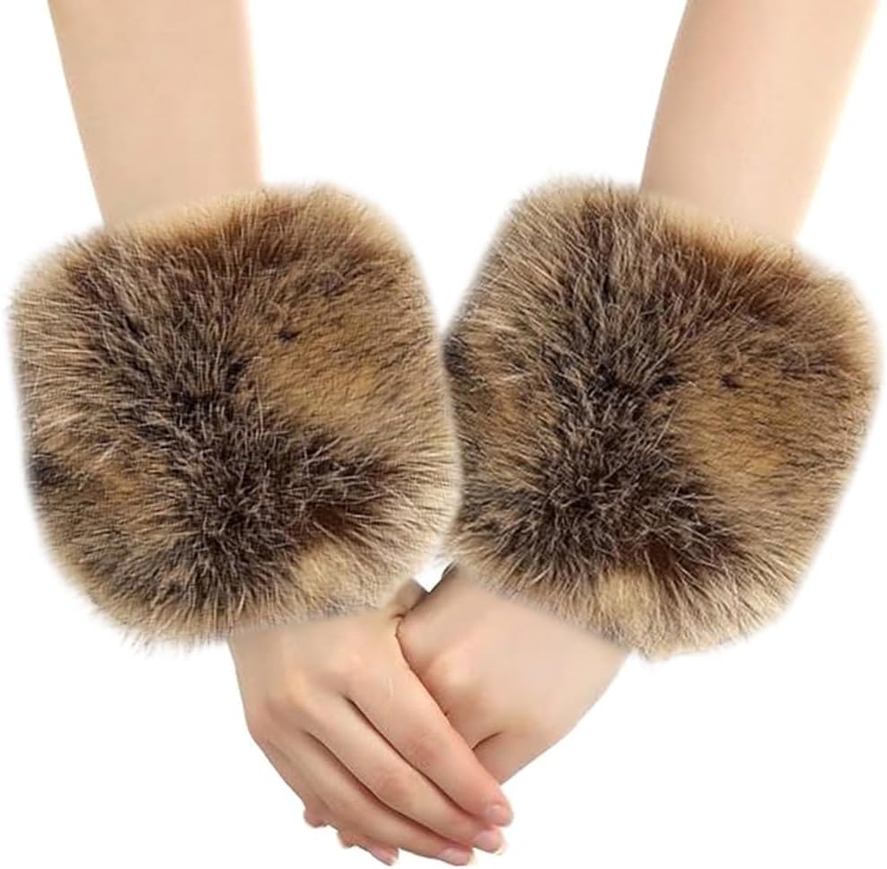 Lavishness Velutinous Faux Lagomorph Hair Arm Insulators Freezing Elegant Wrist Manacles for Women