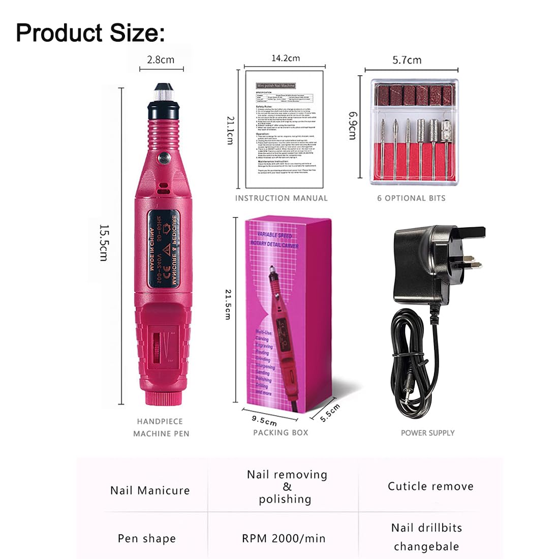 Electric Nail File for Thick Toe Nails Electric Nail Drill Portable Nail Files Professional Adjustable Speed with 6 Drill Bits Sanding Bands - Image 4