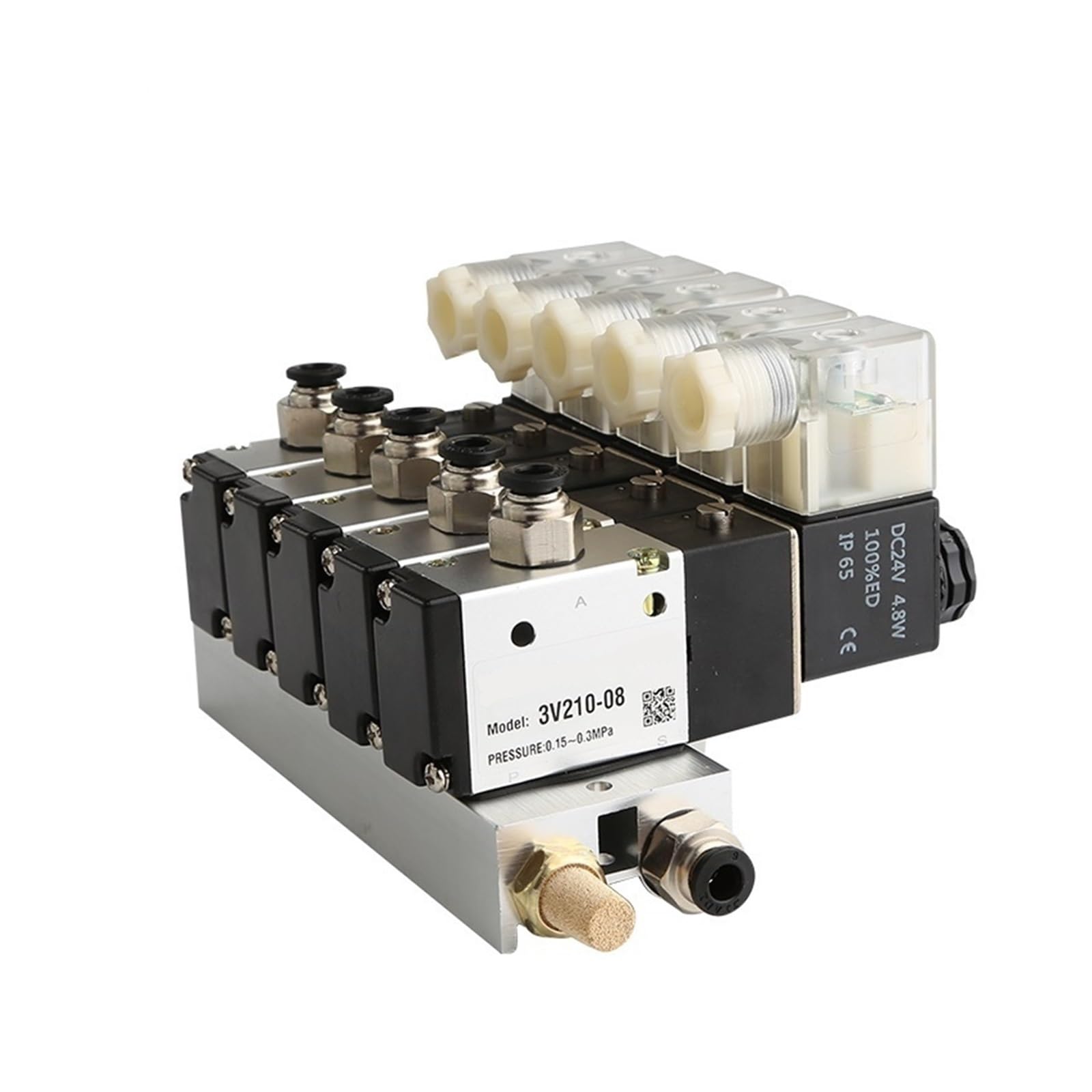Bloque de electroválvulas normalmente cerradas con base for silenciador, colector DCAC 110 V/220 V, 3 puertos(Ac110v 8 in 8 Out)