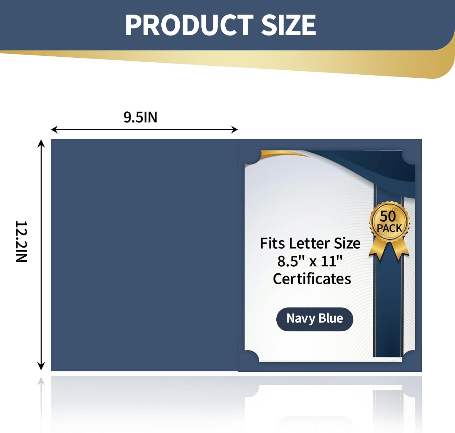 Binditek 50 Pack Certificate Holders, 350GSM Diploma Folders with Gold Foil Border, Navy Blue, Fits 8.5″ × 11″ Certificates for Graduation & Awards