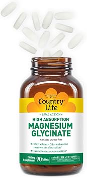 Country Life High Absorption Dual Action Magnesium Glycinate, 90 Tablets