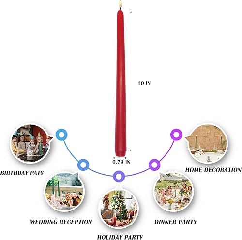 Miniatura 5 de Velas cónicas rojas de Navidad de 10 pulgadas, 12 paquetes de velas altas sin perfume sin goteo para cena, fiesta de boda en el hogar, 8 horas de