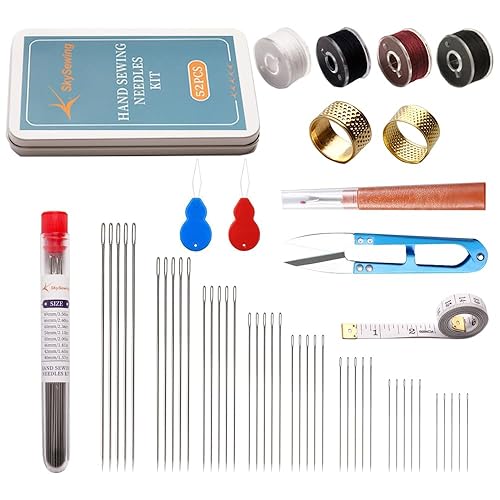 SkySewing 52PCS Large Eye Hand Sewing Needles Kit with Metal