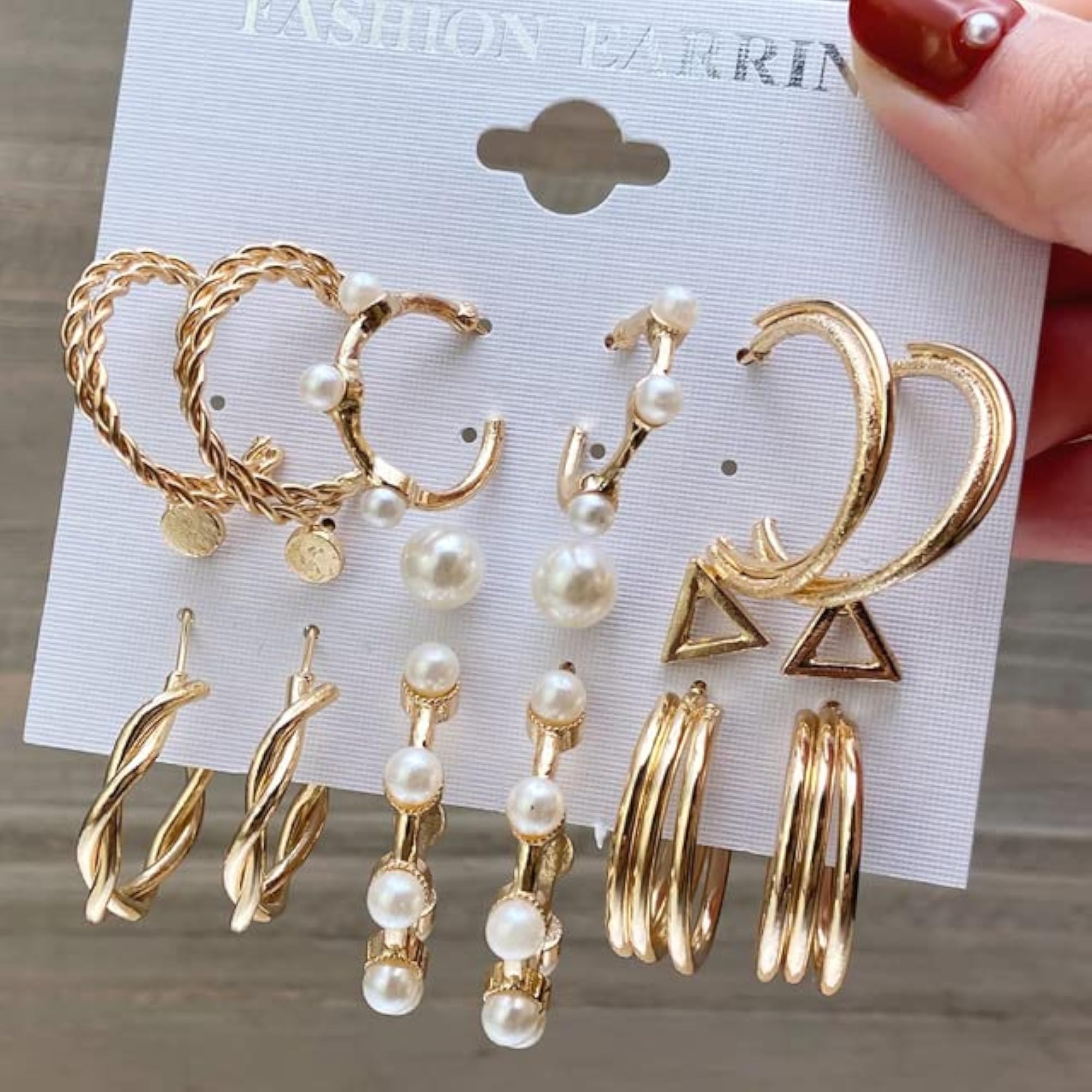 14 Pair Pearl Drop Hoop and Stud Earrings Combo for Women
