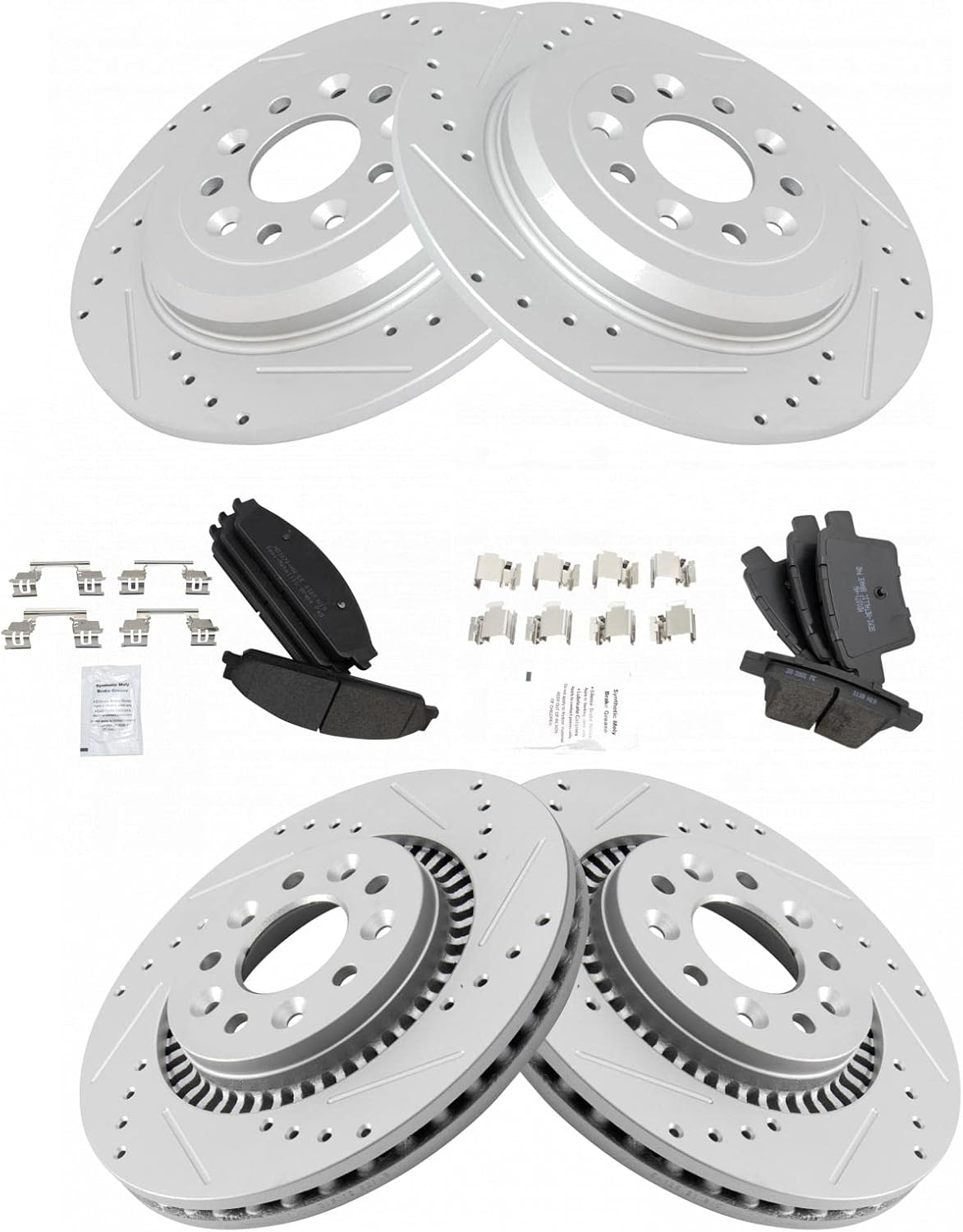TRQ Front & Rear Semi Metallic Brake Pad & Performance Rotor Kit Compatible with Ford
