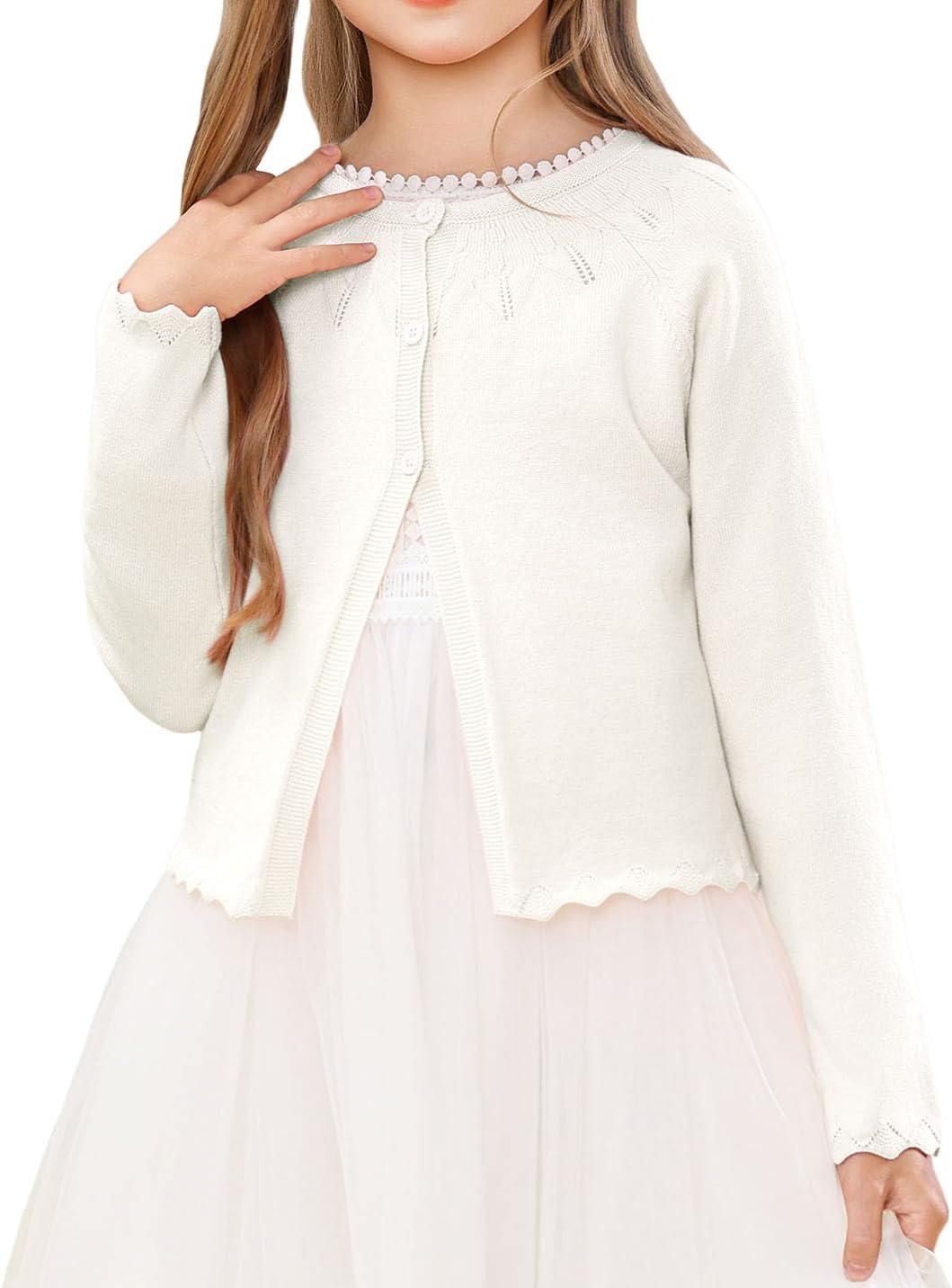 Girls Long Sleeve Knitted Bolero Cardigan Cropped Button Closure Kids Shrug Sweater 1-10 Years