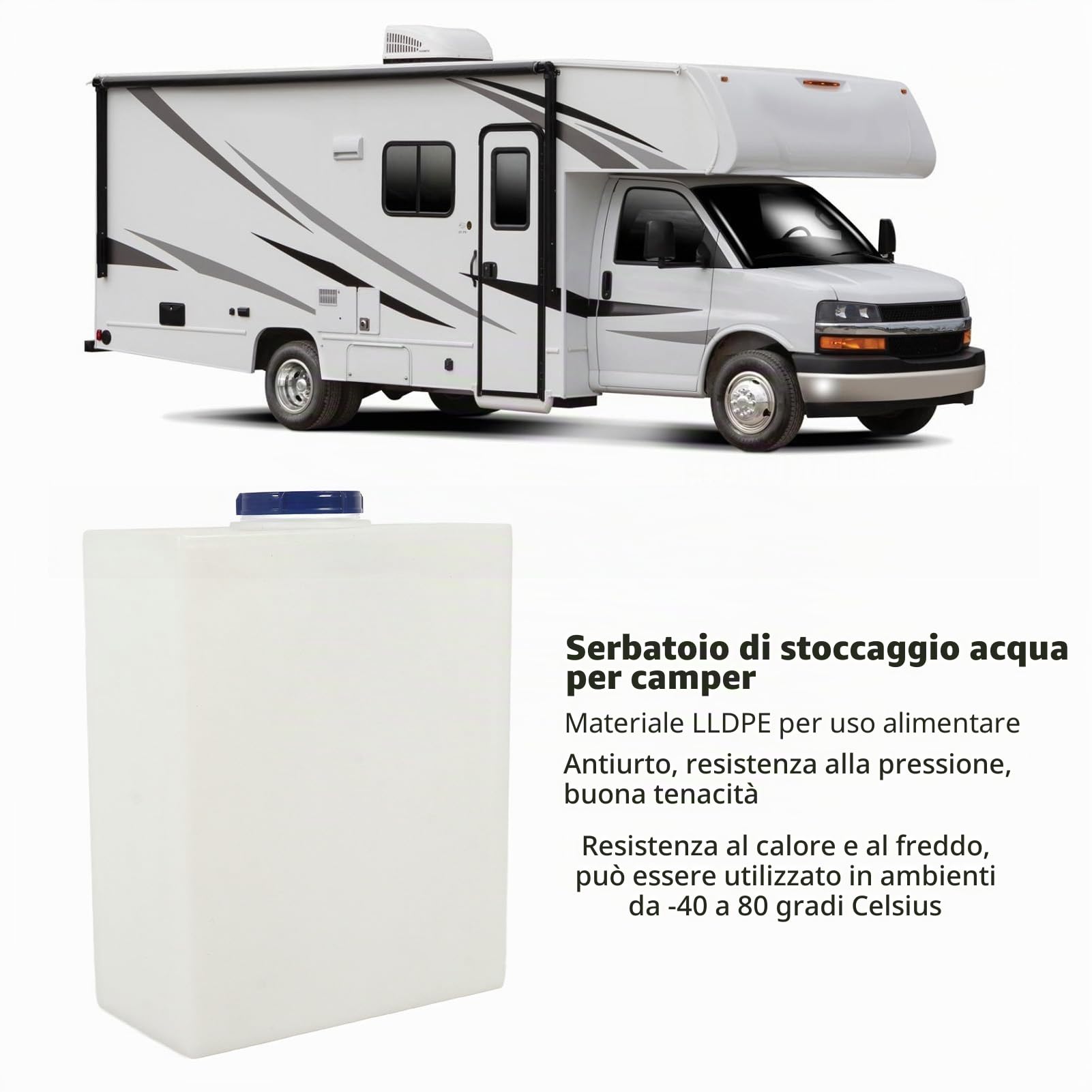 Bediffer Serbatoio di Stoccaggio dell'Acqua per Camper, a Tenuta Stagna, Robusto e Durevole per Rimorchio, Barca, Yacht, Camper, 10 Galloni