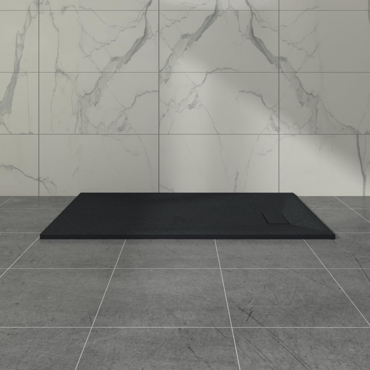 Aquariss Slate Effect 1600 x 800mm Rectangular Wetroom Shower Tray Black