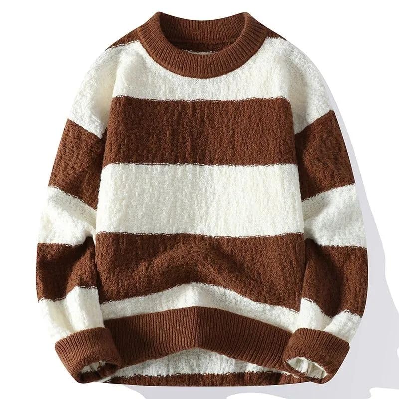 Pull décontracté ample et chaud à rayures style vintage pour les weekends d'hiver - 4