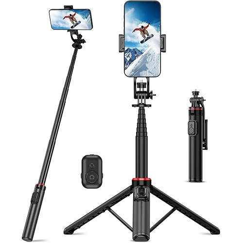 51”Selfie Stick Tripod, Aluminum Alloy Integrated Smartphone Tripod Stand with Wireless Remote Control Portable Retractable Cell Phone Tripod for iPhone/Samsung/GoPro/Android Phone