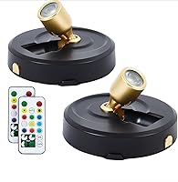 Vista 8 de Paquete de 2 focos LED para interiores, funciona con pilas, luces LED con control remoto, focos inalámbricos, luces de disco regulables