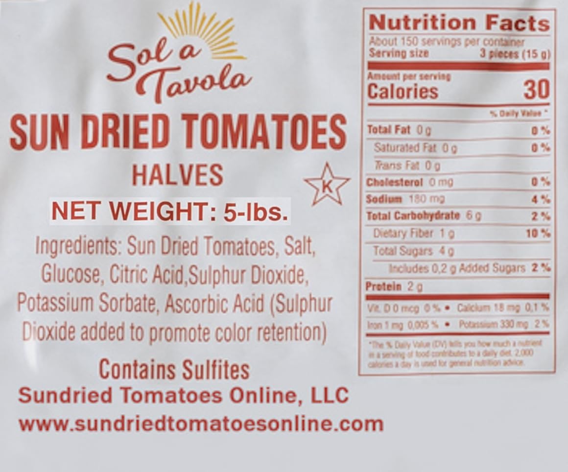 Sun-Dried Tomatoes, Ready to Eat, Brilliant Red Color | Moist Chewy Texture | Nutritious | Healtful | Flavorful | Kosher | Vegan | Keto | Paleo | Naturally Gluten-Free, 5lbs