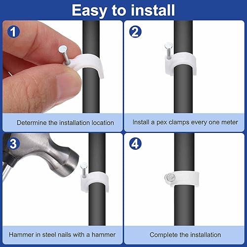 Miniatura 4 de HARFINGTON 100pcs Cable Clips 5mm Half Clamp J-Hook with Nail Circular Single Nail in Cable Wire Clips on Wall for RG6 RG59 CAT6 RJ45 Ethernet Tacks