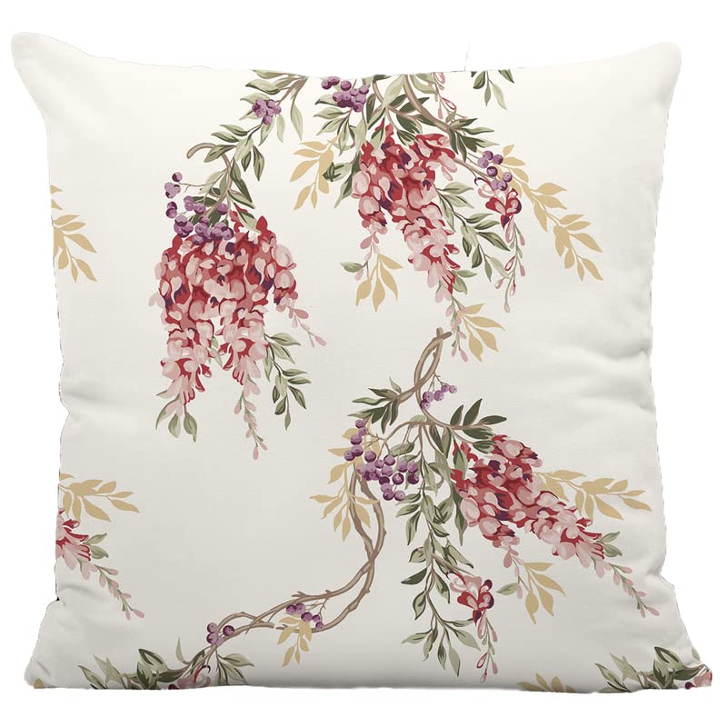 Night Comfort 100% Cotton Cushion Cover Luxury Designer Indoor & Outdoor use - Westeria Peach - Ideal For Sofa, Living Room, Bedroom, Rattan Garden Furniture Set, Chair, Benches (45x45cm) - Pack of 2