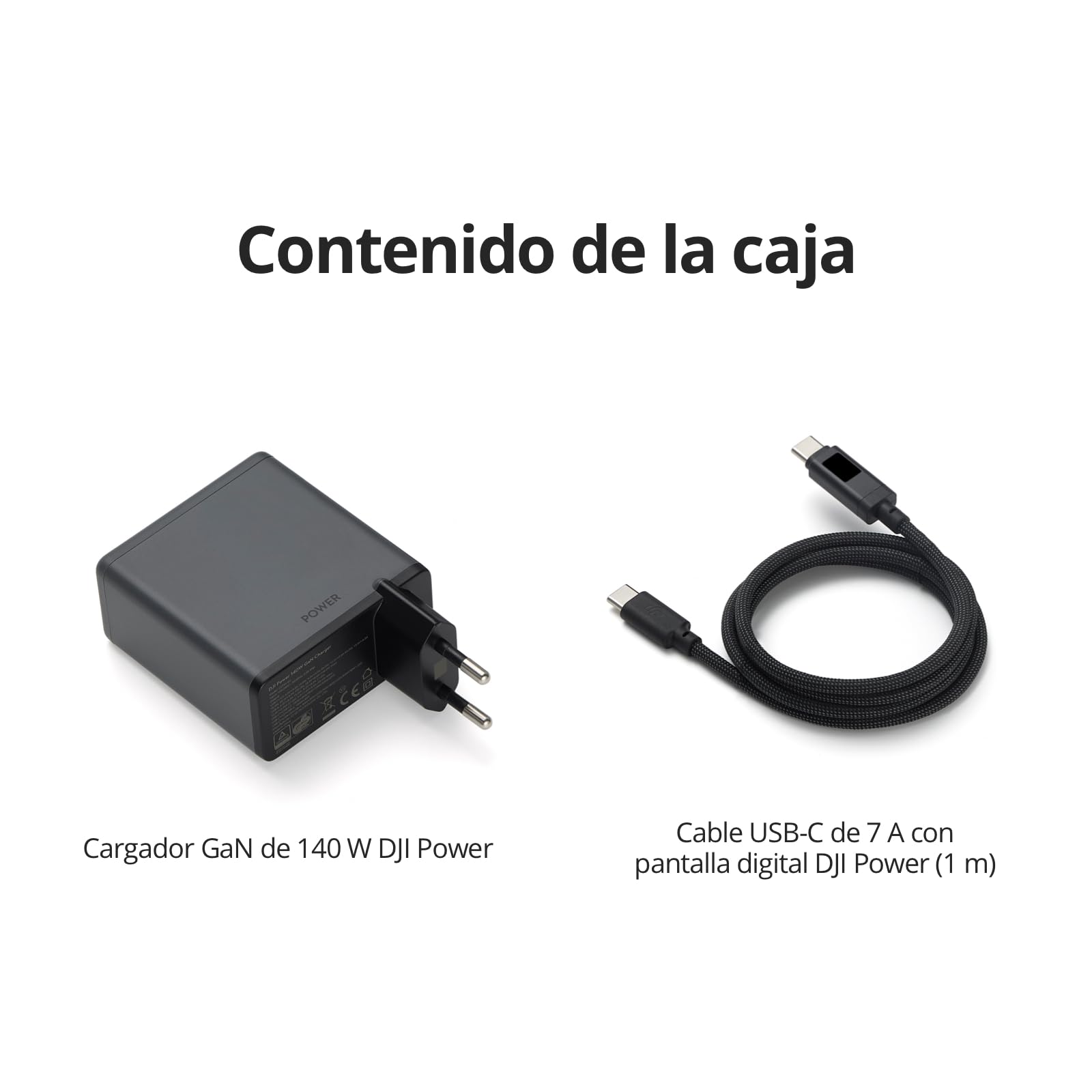 Pack de Carga GAN de 140 W DJI Power con Cable 7 A con Pantalla (1 m) | Salida de 140 W, 3 puertos, control inteligente de temperatura, carga rápida, PD 3.1, cargador para ordenador portátil