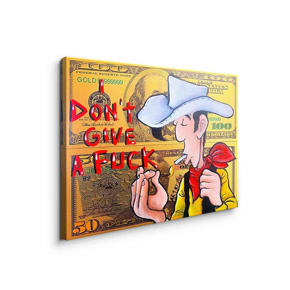 DotComCanvas Leinwandbild Lucky Luke Dollar Geld Comic Cartoon I don't give a fuck Größe 80 X 60 CM, Farbe Ohne Rahmen