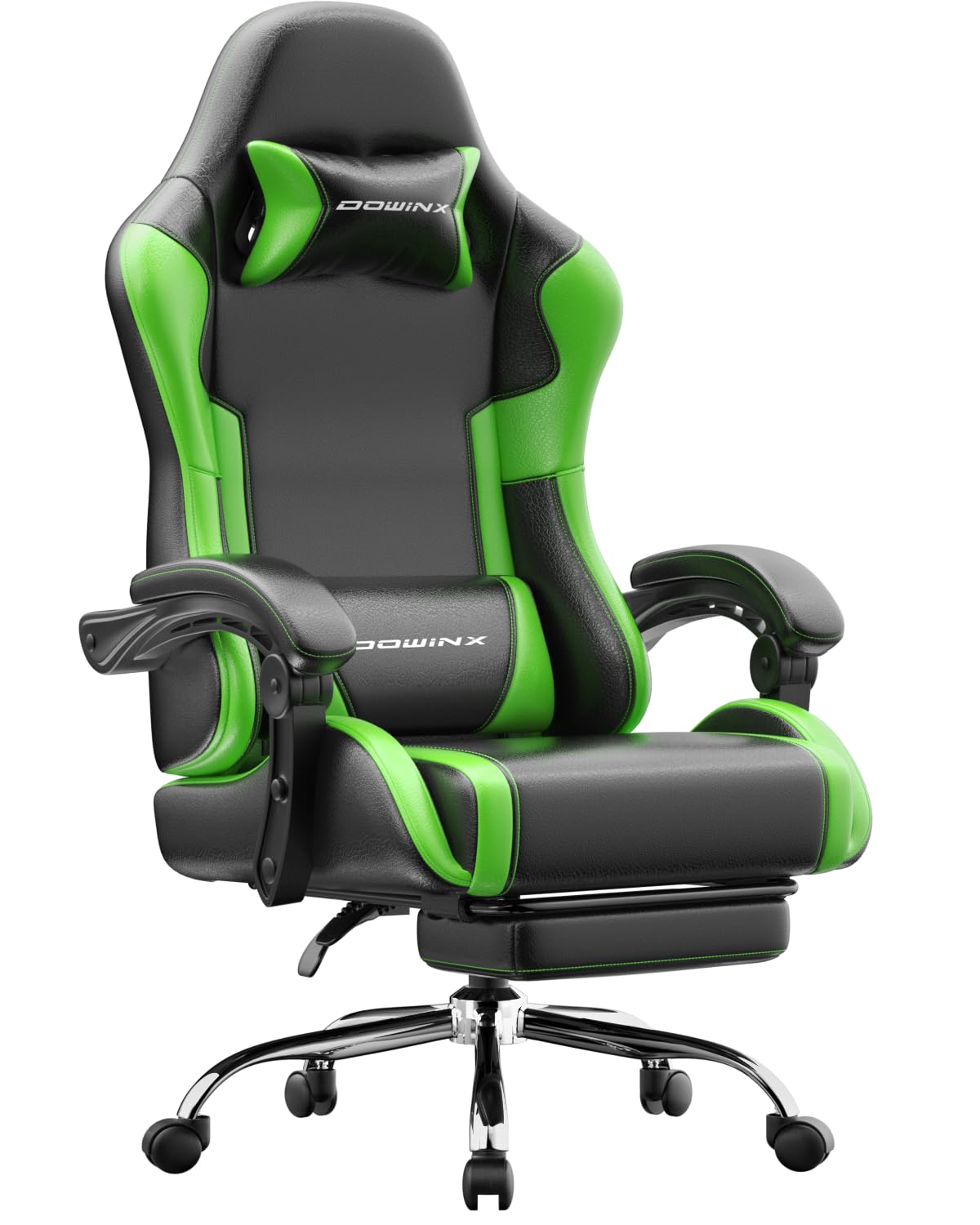 Gaming Stuhl Bürostuhl Gaming Sessel mit höhenverstellbaren Linkage-Armlehnen, ergonomischer Gamer Stuhl mit Fußstütze, gepolstert Gaming Chair 150° neigbar bis 180 kg, Grün