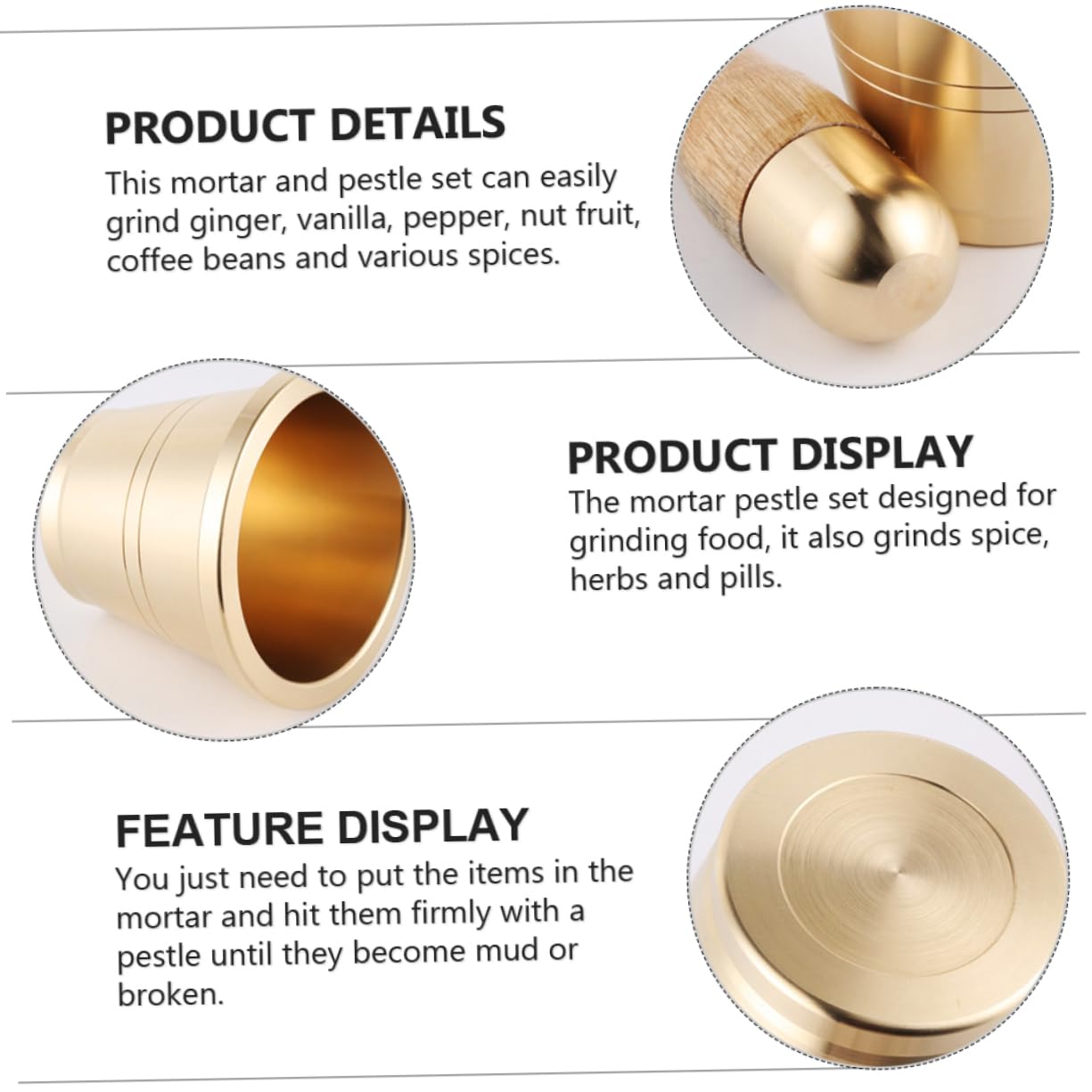 Cabilock Copper Mortar and Pestle Small Chinese Medicine Grinding Tool for Garlic Ginger Spices and Pills with Stable Base and Ergonomic Pestle for Kitchen and Medicinal Powder