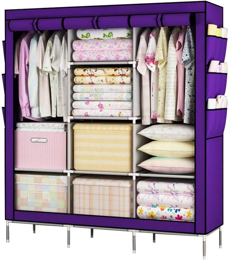 Cloth Wardrobe Clothes Closet, Portable Closet Wardrobe Storage Closet Standing Closet Fabric Cabinet Portable Wardrobe,Purple_130x45x175cm