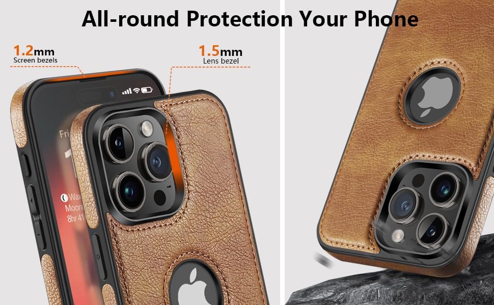 Image of amazon basics Genuine Leather Finish iPhone 16 Pro Back Cover Case | Raised Edges for Camera & Screen Protection | Back Case Cover for iPhone 16 Pro (Brown)