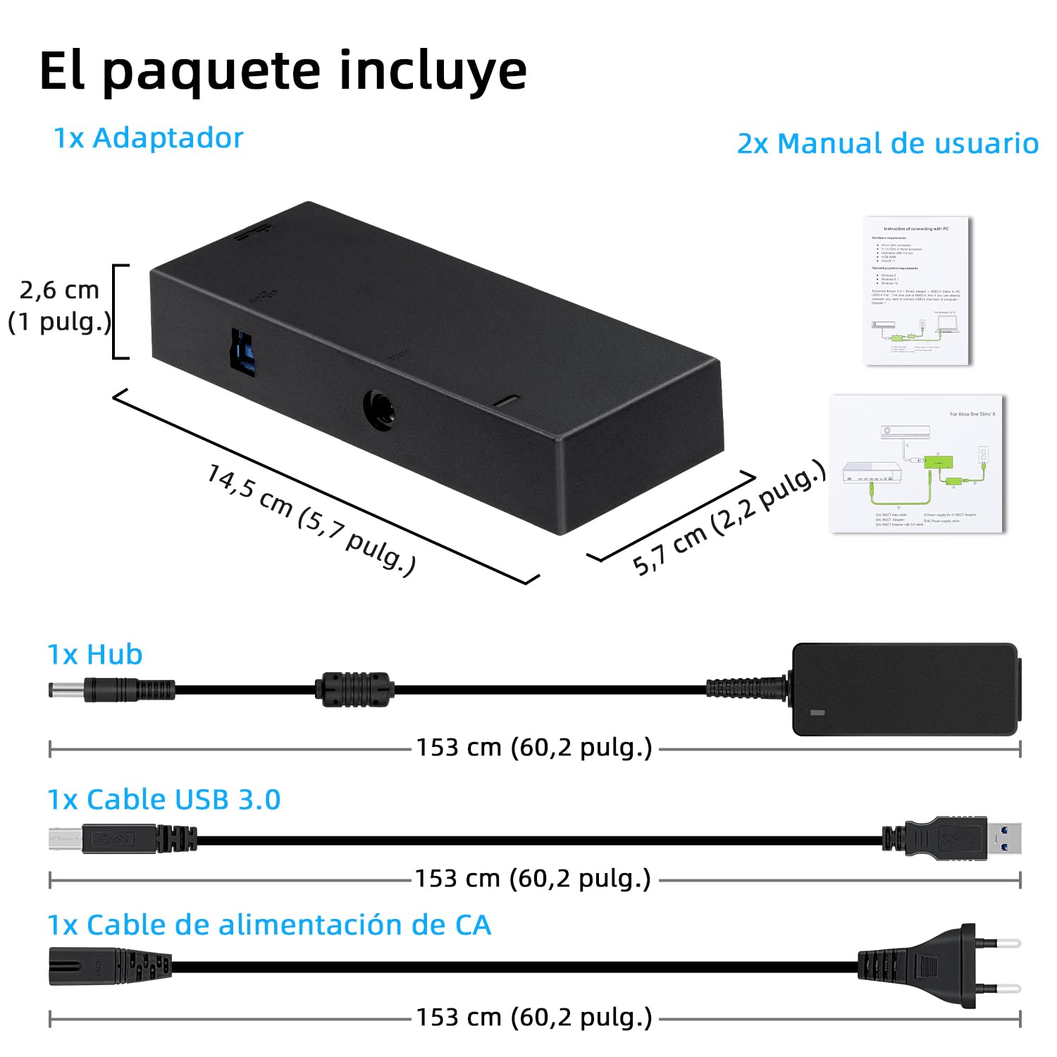 Mcbazel Adaptador Xbox Kinect para convertidor de Sensor Kinect 2.0 con Fuente de alimentación Compatible con Xbox One Slim/Xbox One X/Win11/ 8/8.1/10 con Enchufe Europeo