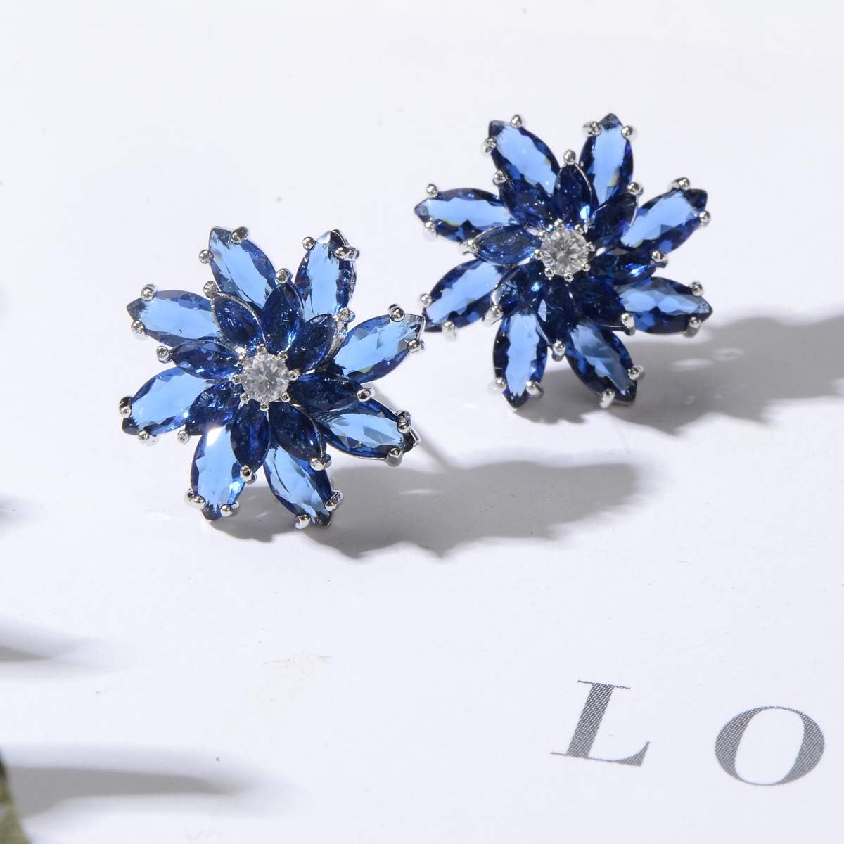 Cubic Zirconia Flower Stud Earrings - Large Sparkly CZ Crystal Rhinestone Snowflake Studs Daisy Floral Cluster Earrings Bridal Costume Jewelry for Bride Bridesmaids Birthstone Birthday Gift - Image 5