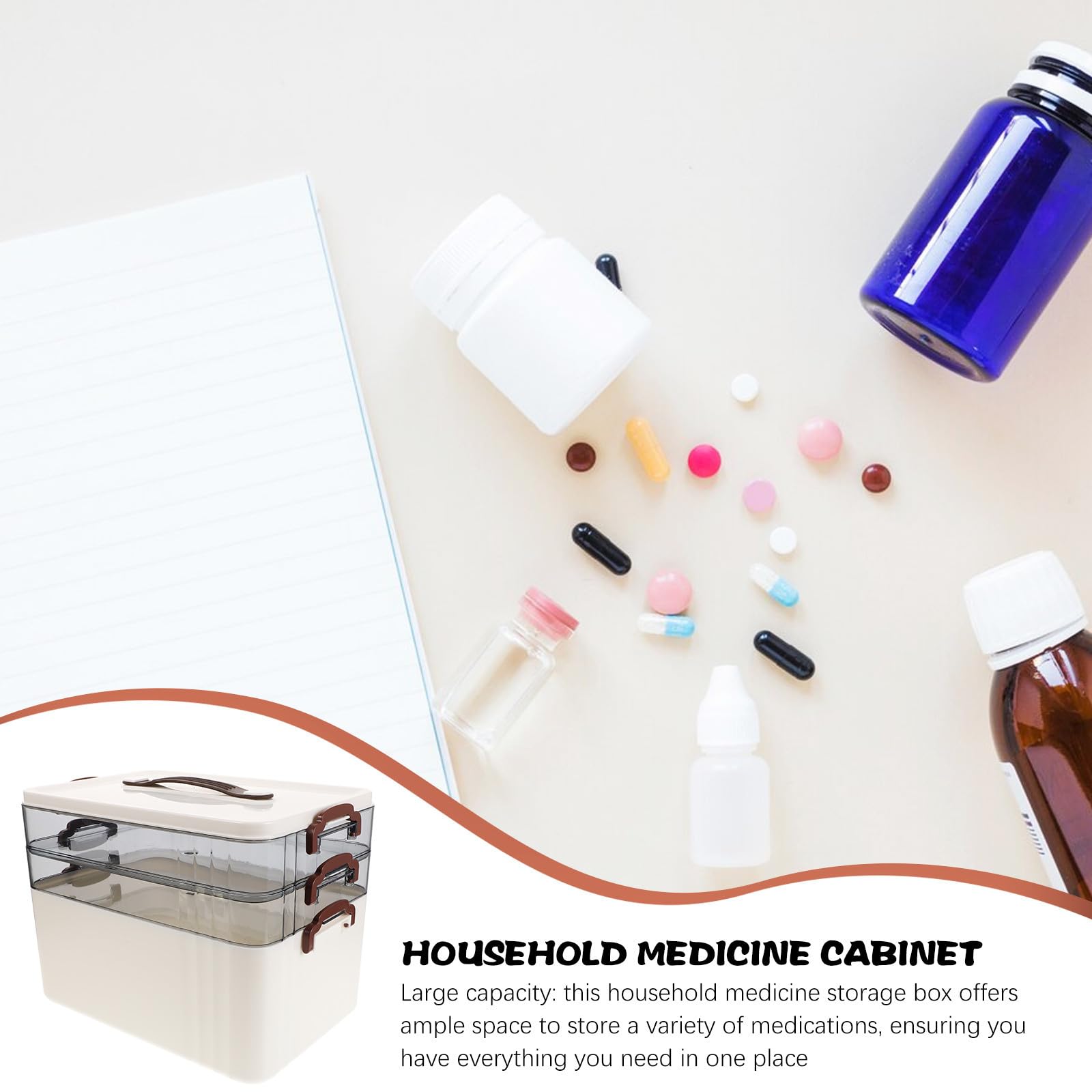 Caja Organizadora de Medicamentos con Cierre de Seguridad y Compartimentos Multilayer Gran Capacidad para Almacenamiento Familiar Portátil y Transparente para Botiquín Doméstico