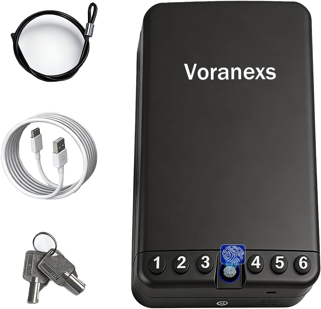 VORanexs Gun Safe,travel-sized portable biometric gun safe - Pistol Safe with Fingerprint & Digital Keypad Quick Access, Portable Travel Gun Safes for Car, Home, Nightstand, Bedside & Drawer