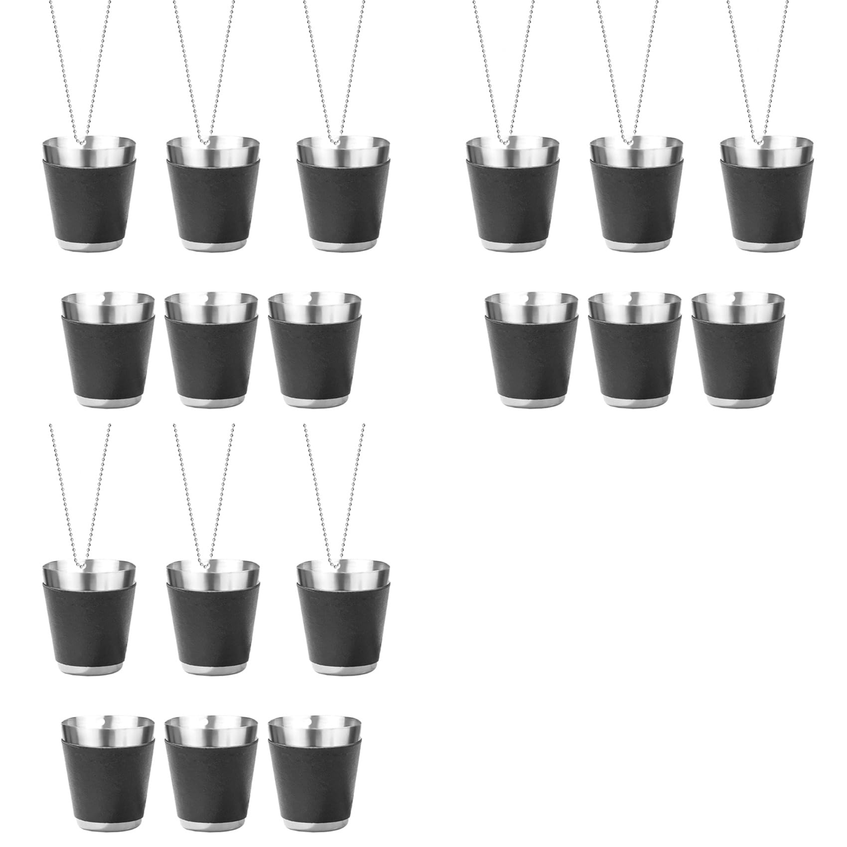 Verres à shot en acier inoxydable de 30 ML avec chaîne de suspension, pack de 18