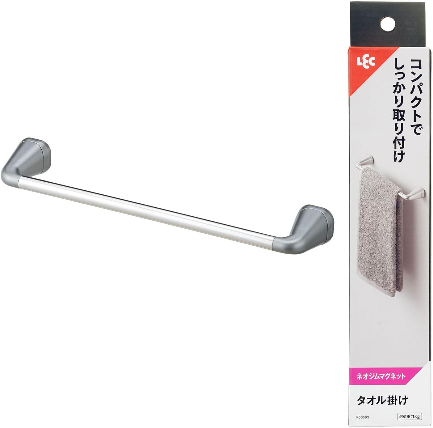 Lec Towel Rack, Compact (Strong Magnet), Load Capacity 2.2 lbs (1 kg), Rust Resistant Stainless Steel Pipe