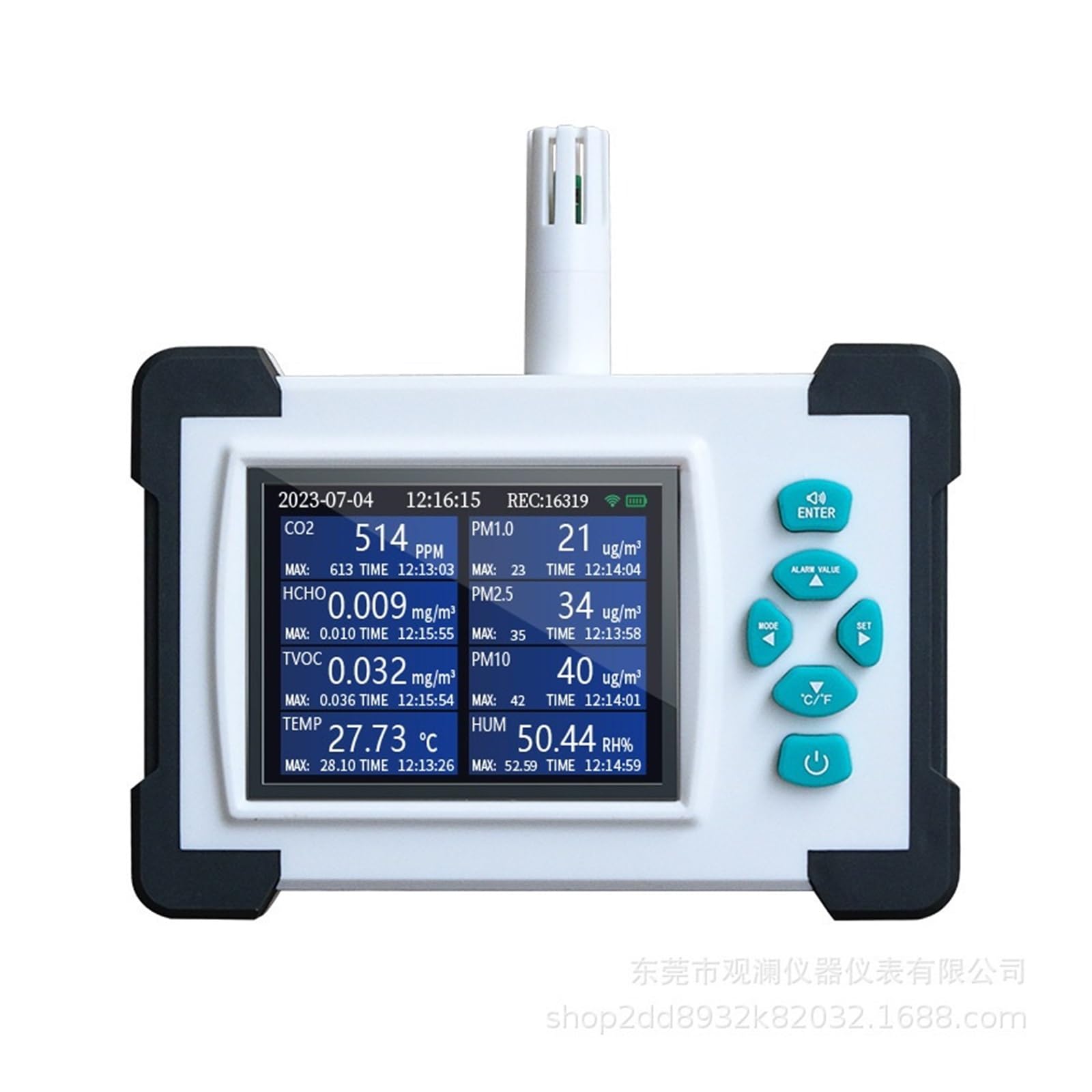 Monitor de calidad del aire 8 en 1, pantalla WiFi a color, detector de CO2 HCHO TVOC PM2.5
