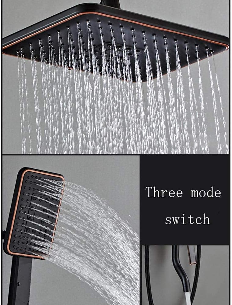 LUNEZY Black Patina Shower Kits with Overhead Shower, Copper Square Rain Shower Head Limestone-Proof Shower Mixer Set Shower System