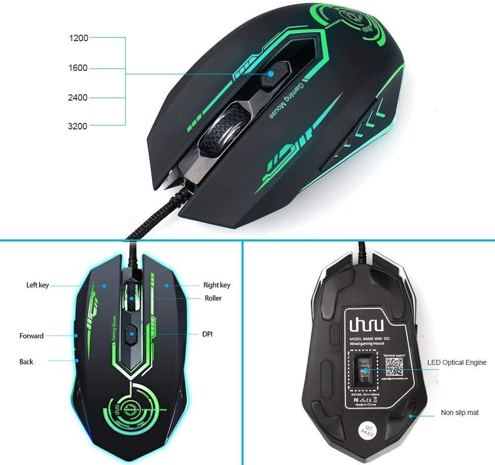 Wired Gaming Mouse, Gaming Mouse Up to 4800 DPI, Programmable, Changing Color,
