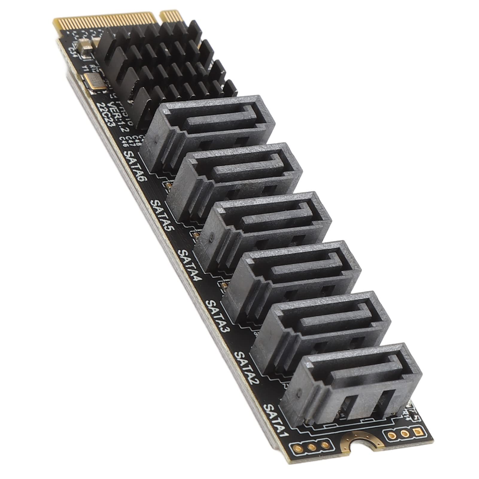 M.2 To SATA Adapter Card - 6 Port ASM1166 Chip With Heat Sink & Smart Indicators