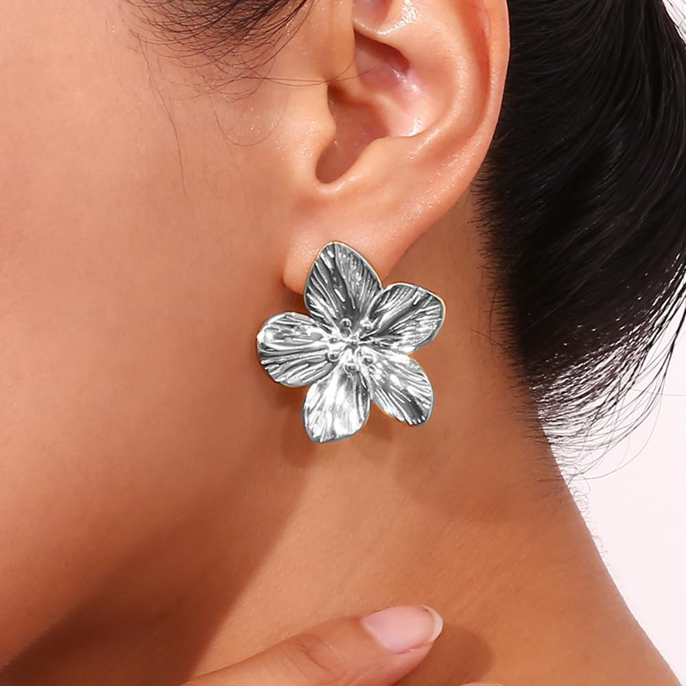 Flower Earrings for Women Big Statement Earrings for Women Floral Earrings Daisy Earrings Pink Orange Black White Flower Stud Earrings Summer Spring Fancy Jewelry - Image 6