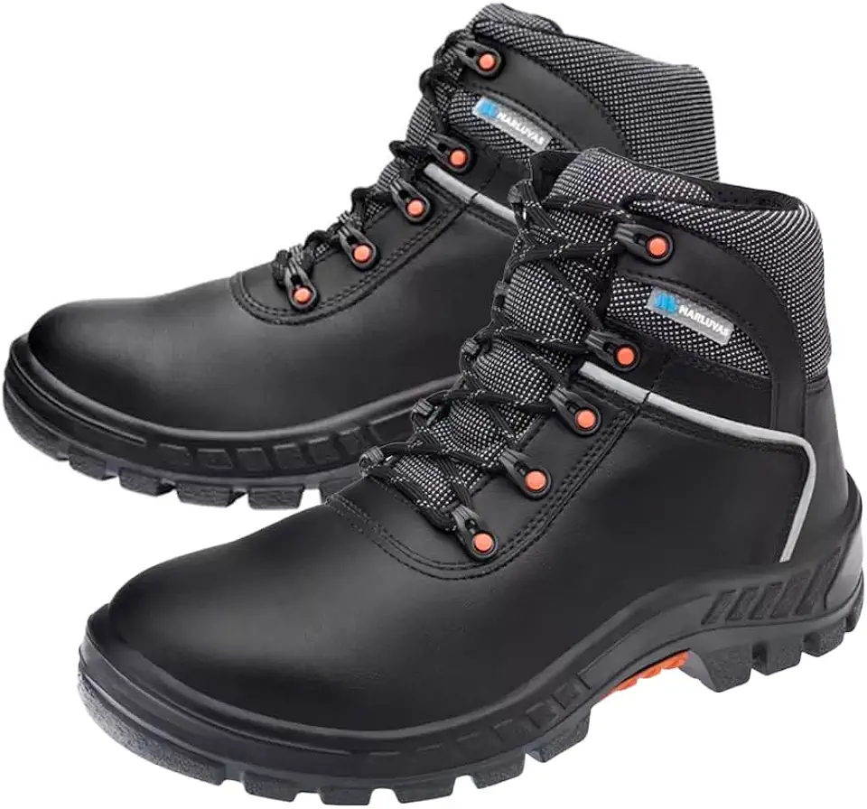 Bota botina Segurança Ocupacional EPI Marluvas Linha Premier 75BPR29 CLI MP Preto cabedal em Microfibra Bico PVC e Solado Bidensidade com Estabilizador