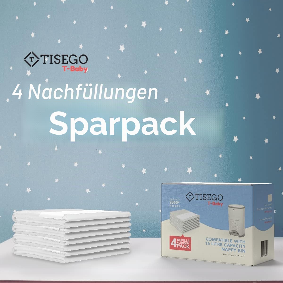 Windel-Nachfüllpackung kompatibel mit Korbell 16l Bin & Litter Champ | Sparpaket mit 4 Nachfüllpackungen | Einweg-Windeleimer-Einlagen