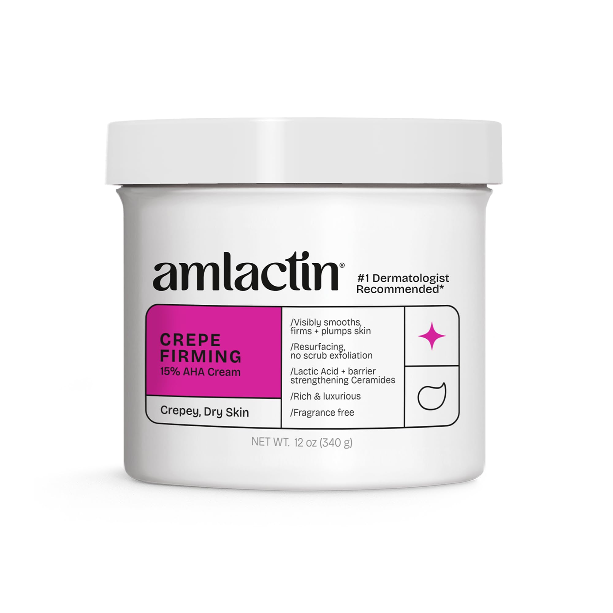 AmLactinCrepe Firming Cream - Therapeutic Skin Tightening Cream for Body – No-Scrub Exfoliator and Moisturizer with 15% Lactic Acid AHA, 12 oz (Packaging May Vary)​
