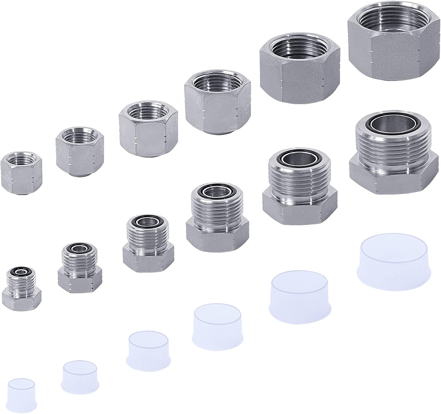 64pcs ORFS Cap and Plug Kit O Ring Face Cap and Plug Kit,Hydraulic Plugs and Caps Kit with Precision Threaded in ORFS,Sizes-04 06 08 10 12 16