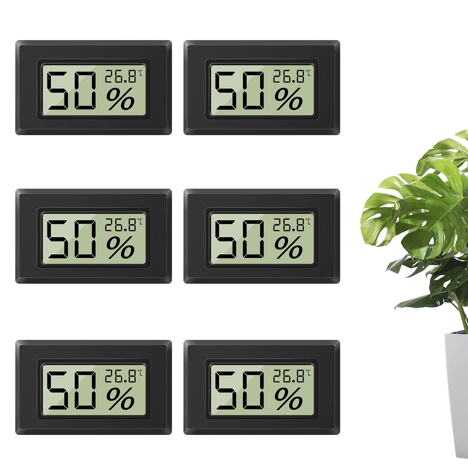 Dictien Mini Hygrometer Digital, ℃/℉ Verstellbar, 6pcs, Schwarz, Freistehend, Für Haus, Schule, Weinkeller, Gewächshaus, Keller, Lager (6, Quadratisch)