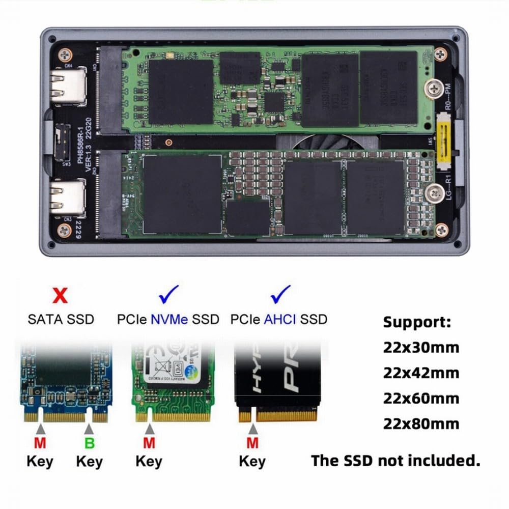 CY USB4.0 20 Gb/s Dual NVME M.2 NGFF M-Key do USB-C Type-C Raid0 Raid1 JBOD duża obudowa z wentylatorem Raid0 Hyper Adapter