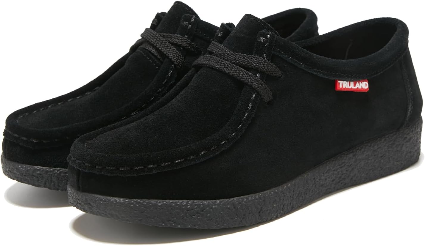 TRULAND Leather Oxford Shoes for Women - Suede Lace Up Moc Toe Low Platform Flat Wallabees Shoes - Image 6