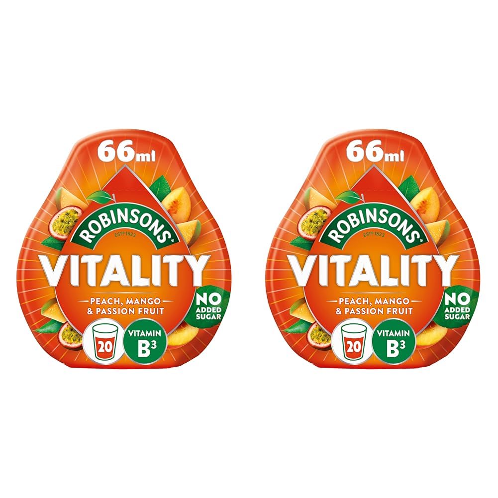 Robinsons Vitality Peach, Mango & Passion Fruit with Vitamin B3 Real Fruit Juice Benefit Drops, 66 ml (Pack of 2)