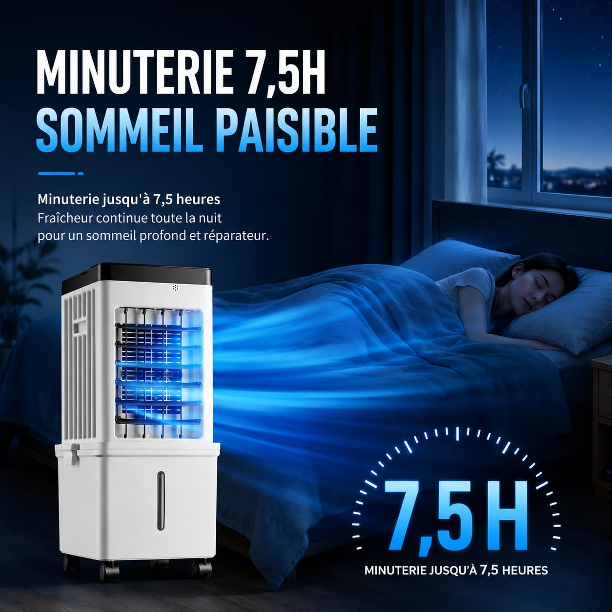 Rafraîchisseur d'Air Évaporatif 3 en 1, Ventilateur Refroidisseur avec Humidificateur, Réservoir 15 L, 3 Vitesses, 3 Modes, Oscillation 120°, Télécommande, Minuterie, 65 W, Sur Roulettes