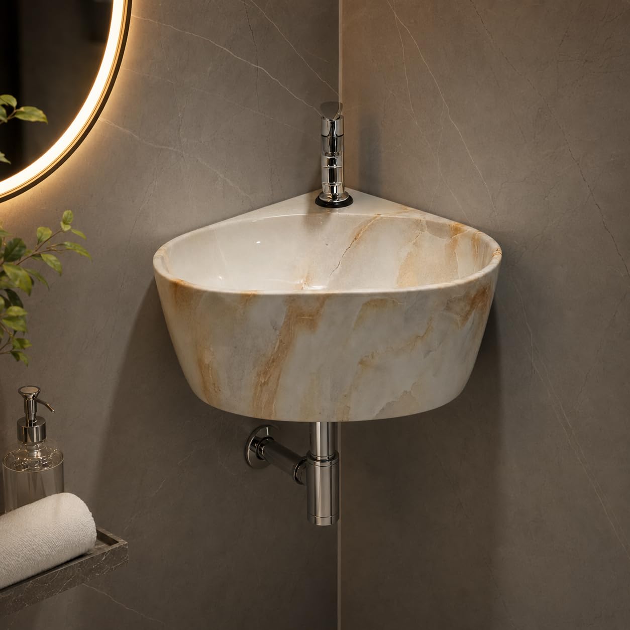 Reyal Corner Sink - Space-Saving Ceramic Wash Basin -15 Reyal Corner Sink - Space-Saving Ceramic Wash Basin -15